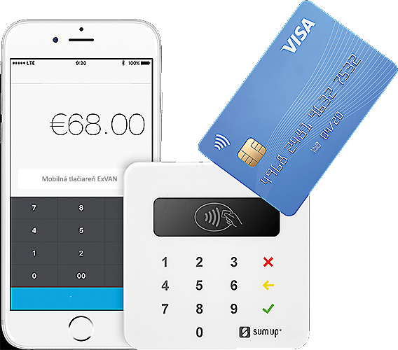 SumUp platobný terminál pre platbu kartou aj cez VRP - Virtuálna Registračná Pokladnica